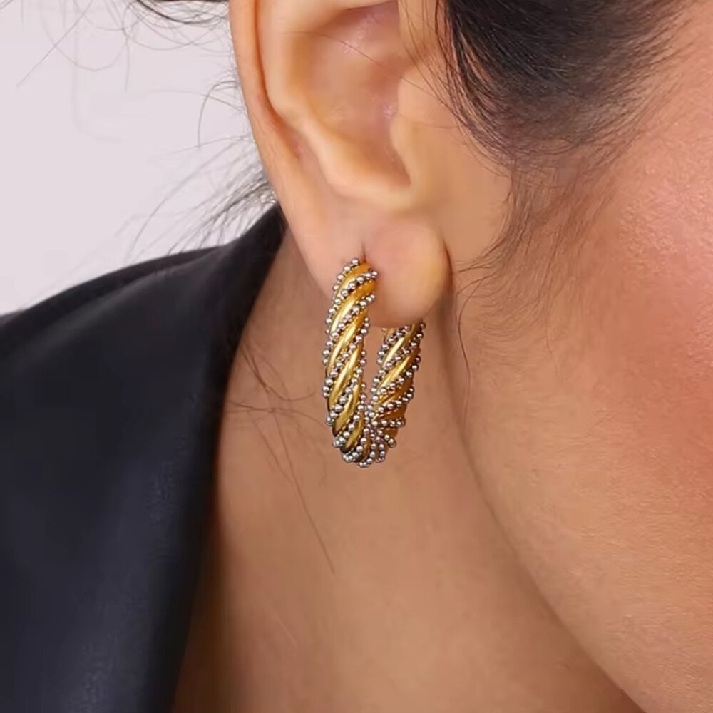 18k two colors twisted earrings stainless steel
